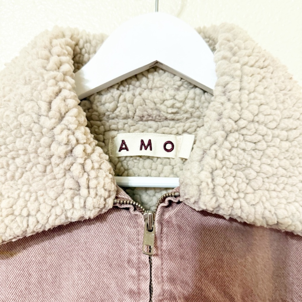 AMO Anthropologie Zoe Sherpa Lined Collar Zip Front Jacket in Tawny Pink Small - Picture 7 of 12